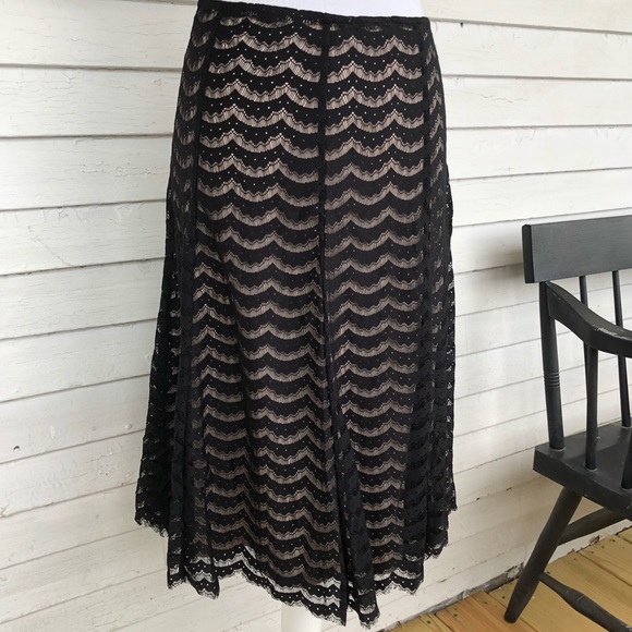 Nude Beige with Black Scalloped Lace Midi Skirt - Picture 2 of 5